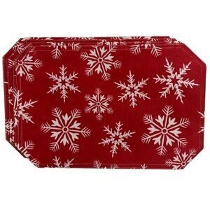 Winter Placemats Reversible Linen Print Holiday Christmas Snowflake Red White